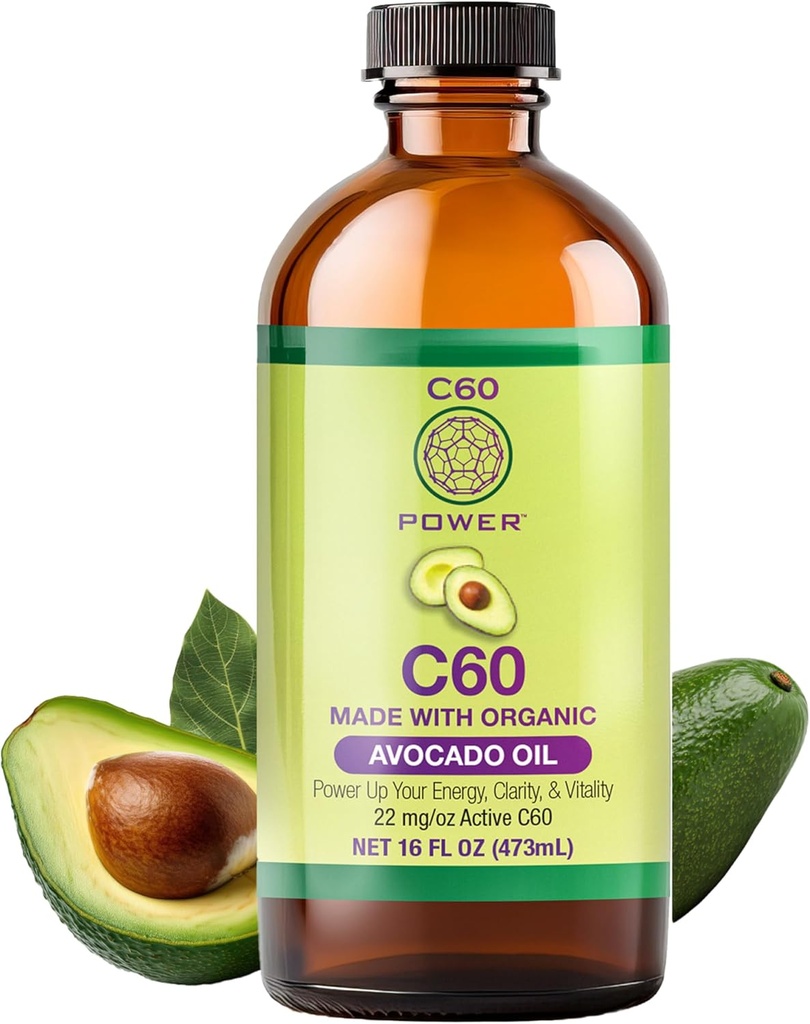 C60 Power - AVO 16- oz.- Organic Avocado Oil, 16 Fl Oz, 99,99% Pure Sublimated Carbon 60, Fullerenes