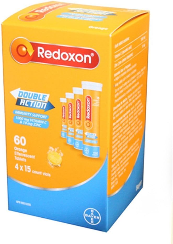 Redoxon Dobbelt Action Orange Effervescent tabletter, 1000mg C vitamin & 10mg zink, 4x15 hætteglas