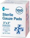 Globe 3 "x 3" Advanced Steril Gauze Pads, 100- Pack Individuelt Pakket - 12-Ply Cotton til Såret Care Dressing, Meget Absorbent Bandages til Hjem & Nødhjælp - Rejser & Førstehjælp Kit Væsentlig