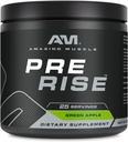 Amazing Muscle Pre Rise Budd124; Pre- workout Powder supplement med Koffein & Beta- alanine til mænd & kvinder Budd124; 25 Servering (25 Servere, Grønne Apple)