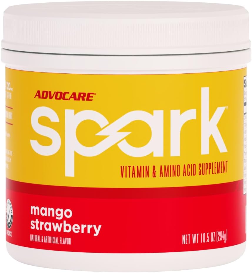 AdvoCare Spark - Energy Drink Mix - Vitamin & Amino Acid Supplement - Supports Energy & Focus - Portable Immune Support - Sugar-Free - Mango Strawberry (10.5 oz)