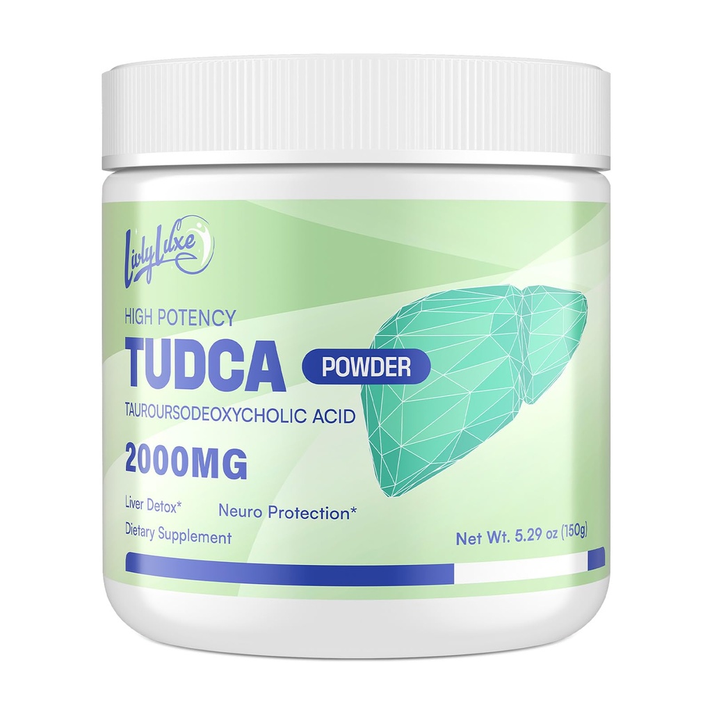 LivLyLuxe TUDCA pulver leverstøtte supplement - 2000mg høj absorption lever Detox & Reparation Support med mælk tidsel, Artiskoke, Bile Salte, Ox Bile, Herbal Blend-30 Serveringer, Non- GMO