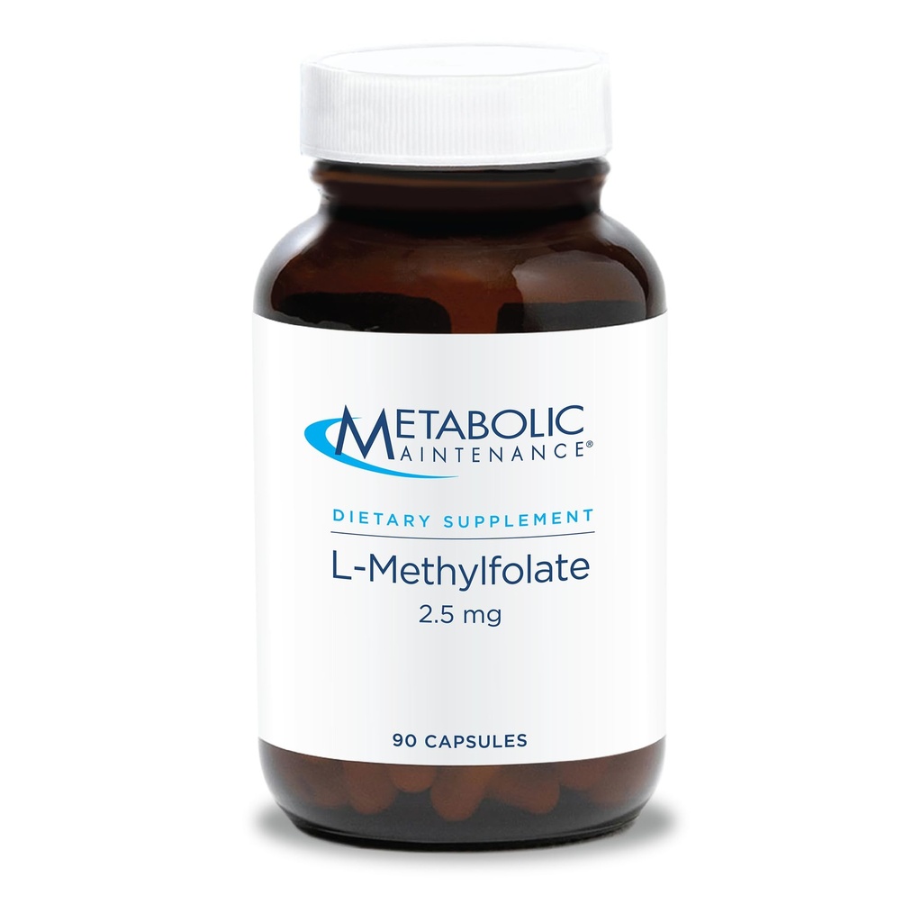 Metabolsk vedligeholdelse L- methylfolat 2, 5 mg - L methylfolat, methylfolat supplement til kvinder & mænd, methylerede vitamin B9 (5- MTHF) for hjernesundhed, fokus og ro - 30 kapsler (pakning med 1)