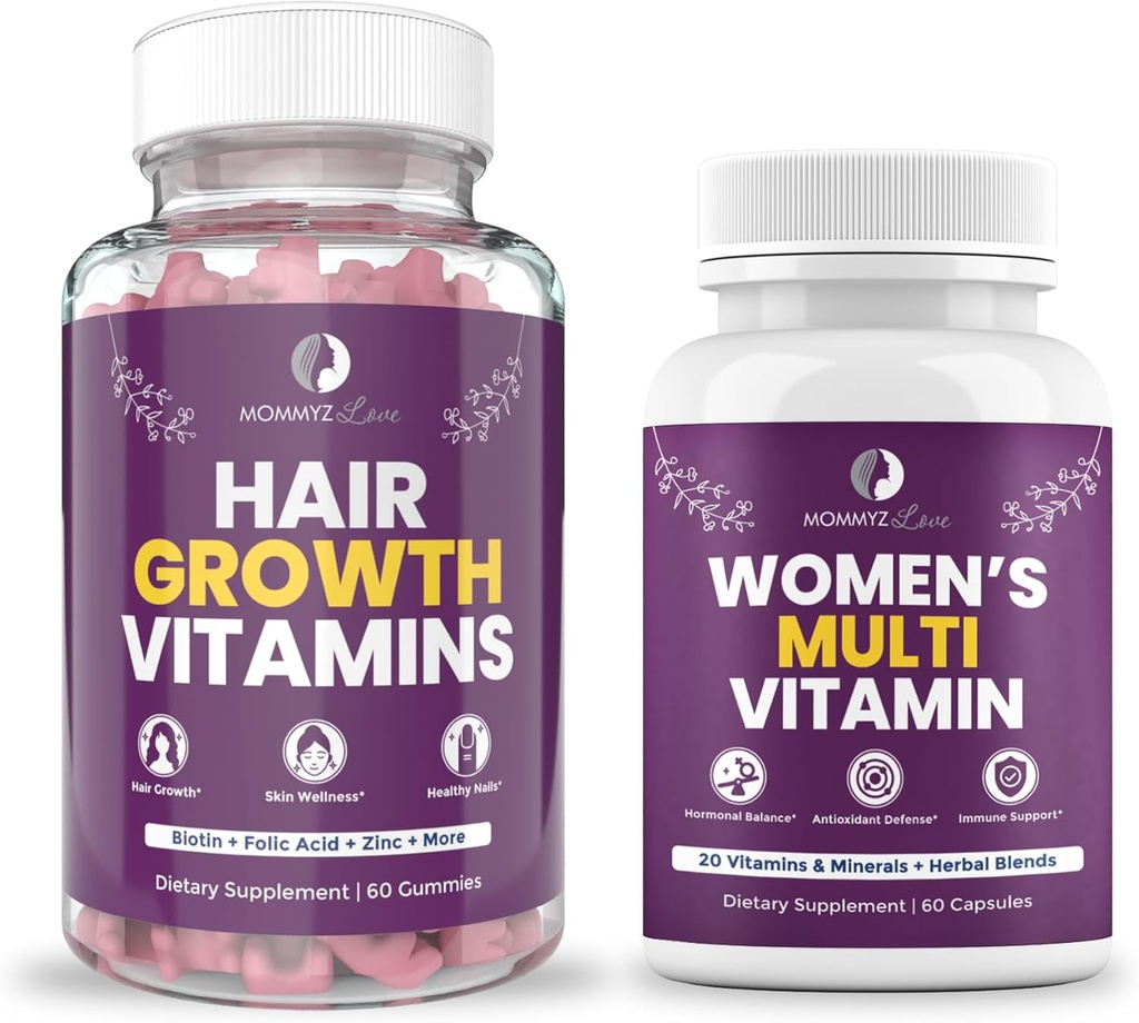 Mommyz Love Postpartum hårtab Vitamin - Biotin Gummies for hårvækst, strålende hud og stærke negle Plus damer Daglige Multivitaminer til kvinders sundhed, energi, fokus og mad