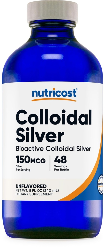 Nutricost kolloid sølv 8oz - Cobalt blå glasflasker, bio- aktiv kolloid sølv