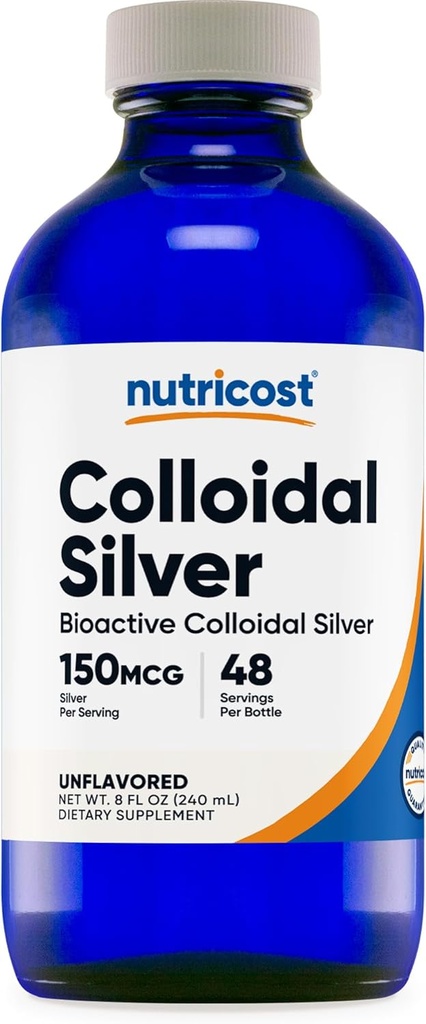Nutricost kolloid sølv 8oz - Cobalt blå glasflasker, bio- aktiv kolloid sølv
