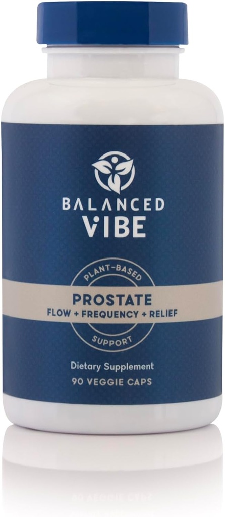 Balanceret Vibe Prostata Support for Mænd Budd124; Organic Plant- Based Formel med Saw Palmetto, Pygeum & Beta- Sitosterol Budd124; Understøtter Flow & Comfort, Dag og Nat Budding124; 90 Vegan Kapsler