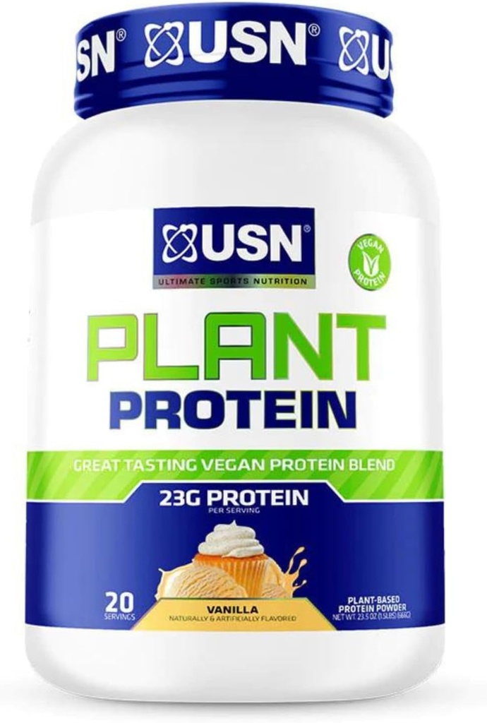 USN Nutrition Vegan Plant Protein Powder | Pea, Brown Rice, & Pumpkin Seed Protein Blend | 23g Protein, Sugar Free, Great Tasting | 1.5lbs (Vanilla)