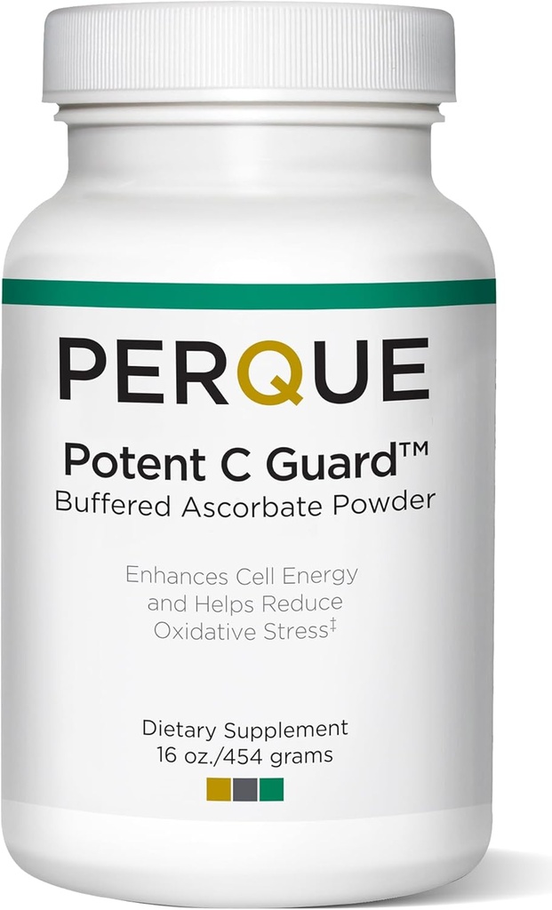 PERQUE Buffered Vitamin C Ascorbate Powder - pH Balanced, Vegetarian, Allergen-Free Vitamin C Supplement - Fast-Acting Antioxidant Support -Effervescent Powder with Magnesium, Potassium & Zinc - 16 oz