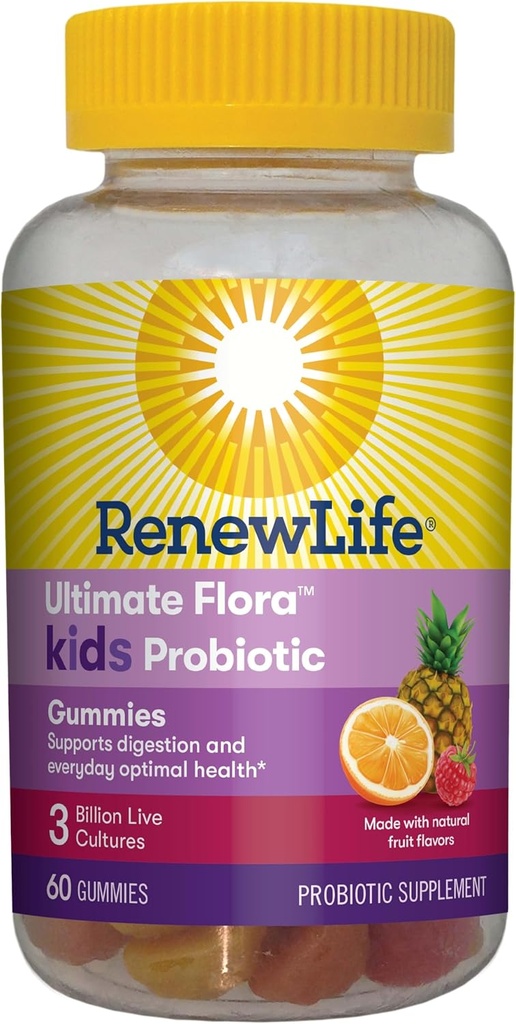 Renew Life Kids Probiotiske Gummies, Daily Supplement understøtter samlet sundhed og optimal fordøjelse, Dairy og Soy Free, 3 milliarder CFU, 60 Greve