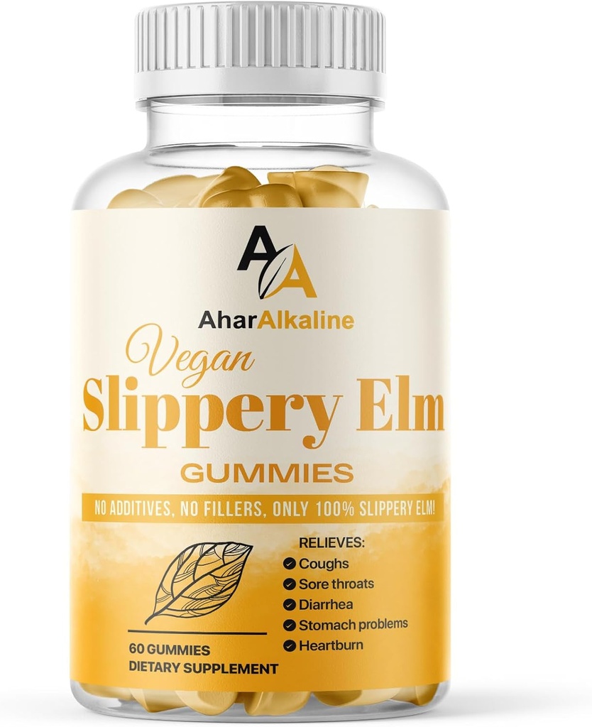 Slippery Elm Gummies, Supplement til Sore Hals og fordøjelse, Frugtsmag, 60 Greve (pakke med 1)