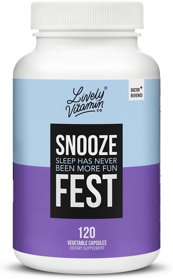 LIVELY VITAMIN CO Snooze Fest - Fuld REM Cykler - Balanceret søvn - Slap af Body & Mind - Rest & Recovery - GABA - Kamille - Melatonin - Tryptophan - Valerian Root - Lemon Balm - Poppy - 120 Greve
