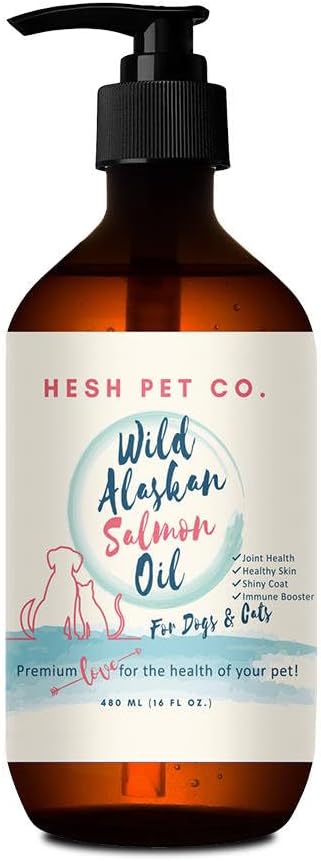 Premium Wild Alaska Salmon Oil til hunde & katte 16oz Hud & Coat naturlige flydende kosttilskud til kæledyr, Fish Oil, Omega 3, EPA + DHA fedtsyrer til fælles funktion, immunforsvar & hjerte sundhed!