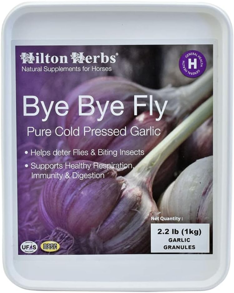 Hilton Herbs Bye Bye Fly Pure hvidløg Granules. Unique Herbal Formel understøtter sund respiration, fordøjelse, immunitet og naturmodstand. Scoop inkluderet. 2.2 lbs. Net Wt.