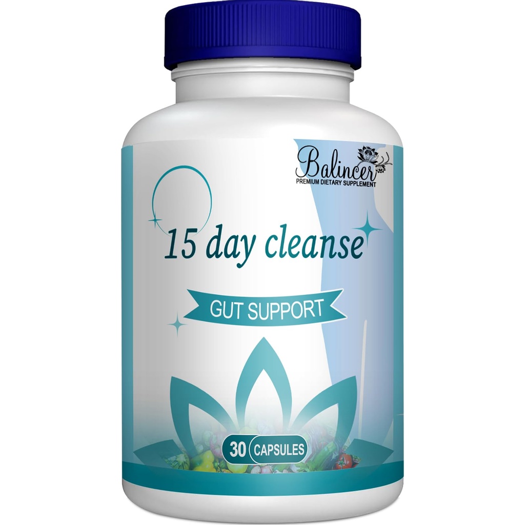 15 dages rengøring, Gut og Colon Support, Avanceret 15 dages rengøring Detox for kvinder og mænd med Senna, Cascara Sagrada & Psyllium Husk, Non- GMO, 30 kapsler