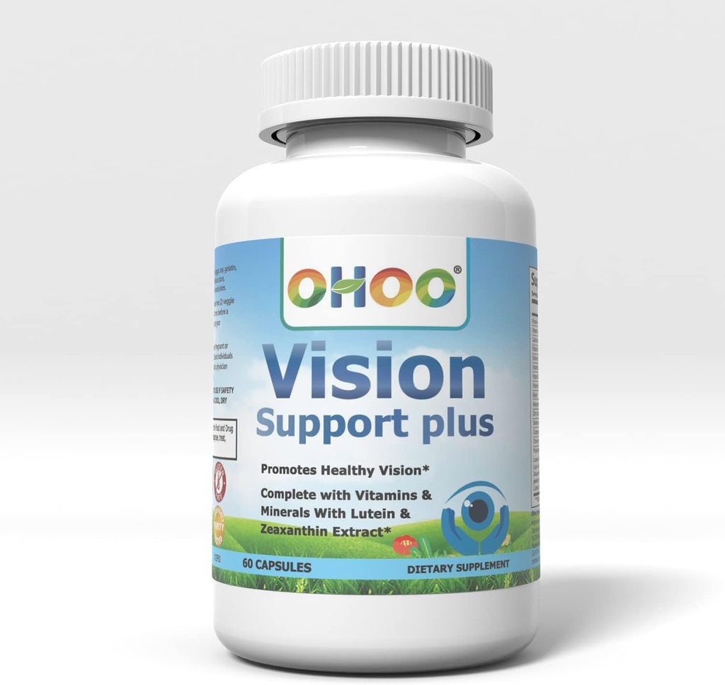 OHOO Vision Support Plus tillæg - med Lutein & Zeaxanthin- Understøtter sund Vision, Lavet i USA- 60 kapsler