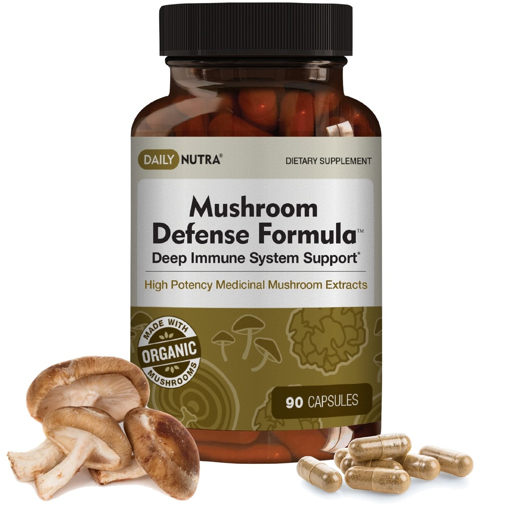 DailyNutra Mushroom Defense Formel - immunsupport Support 124; Organic Mushrooms, Varmt vand Udtrukket - Reishi, Chaga, Maitake, Shiitake & Tyrkiet Tail (90 Kapsler)