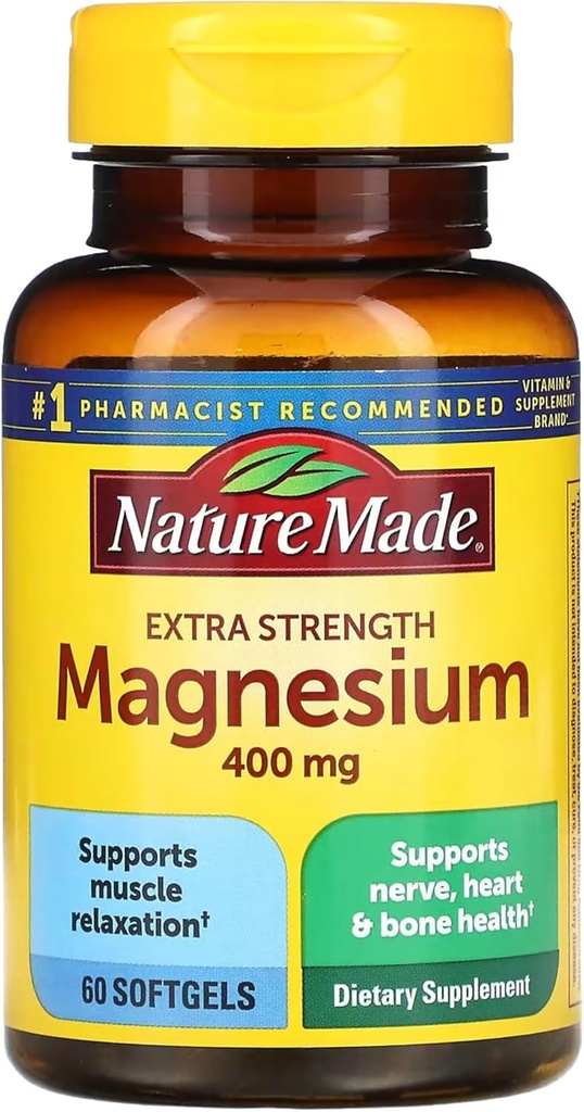 Nature Made Extra Strength Magnesium Oxide 400 mg, Kosttilskud til muskel, nerve, ben og hjerte, 60 Softgels,