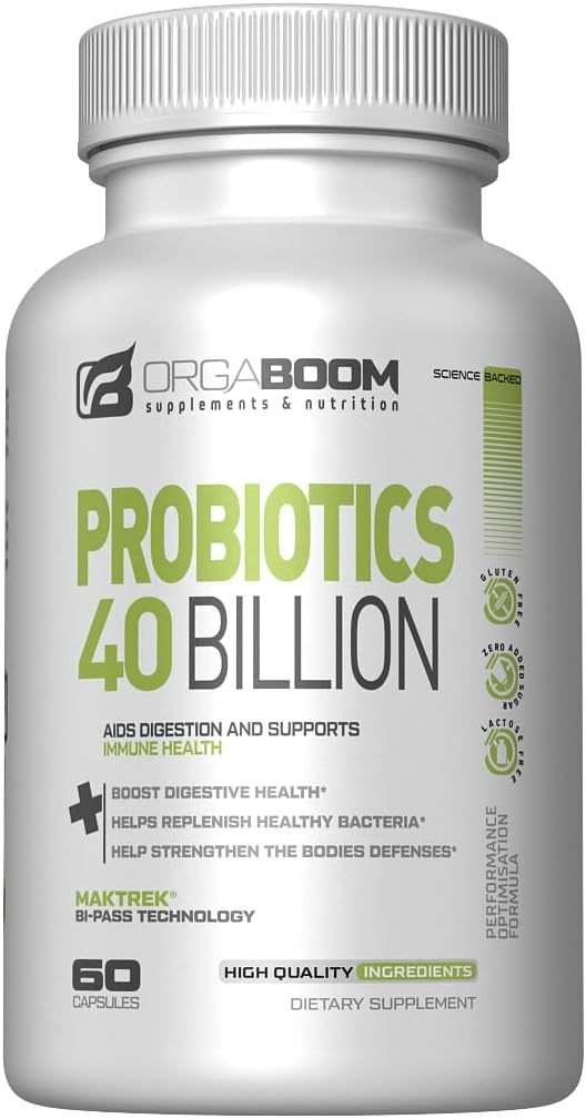 Probiotisk 40 Millioner CFU 4 Stammer + Prebiotic - Understøtter fordøjelsessygdomme & Immunitet - Hjælper med Forstoppelse, Diarré, Bloating - Glutenfri, Non- GMO - Lavet i USA - 60 Kapsler