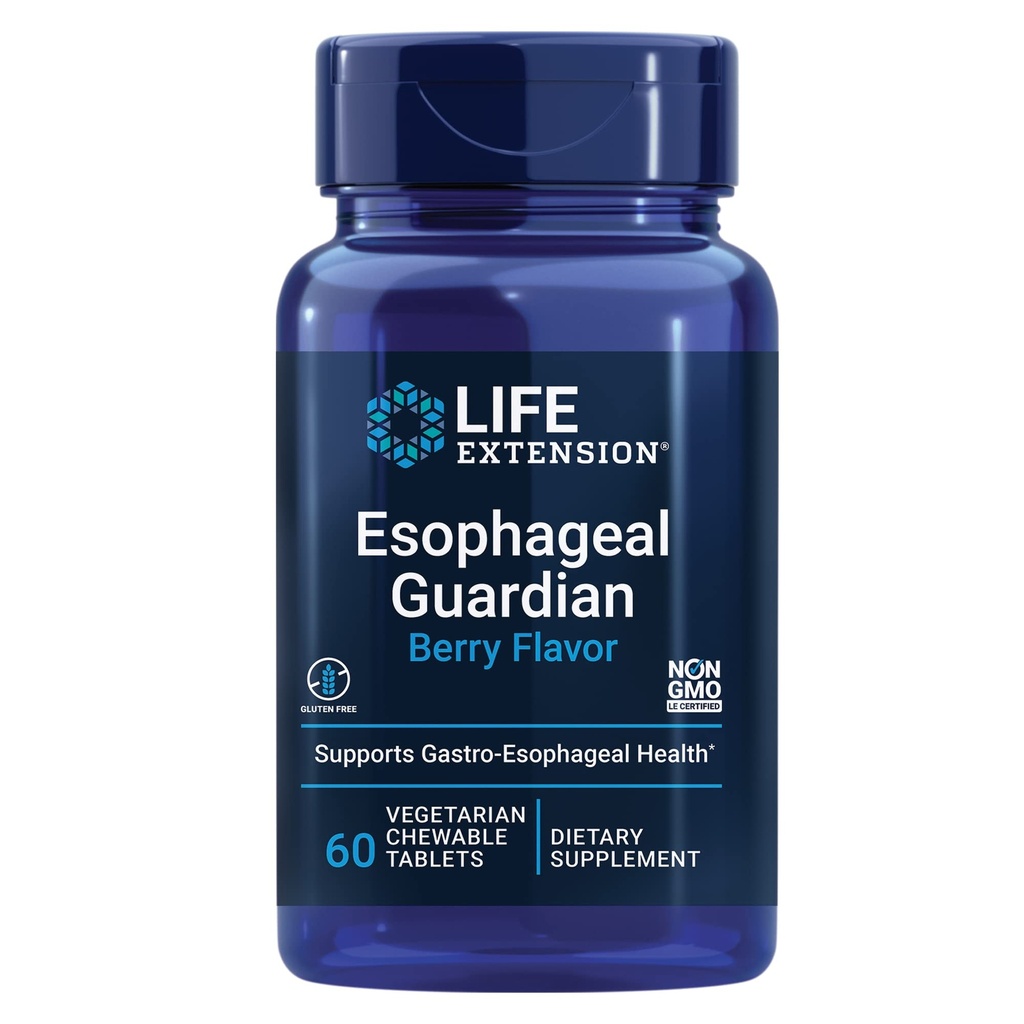 Life Extension Esophageal Guardian, alginsyre, Kalium Bicarbonat, få Long- Lasting Relief fra gastrisk Distress, Vegetar, Non- GMO, Gluten- Free, 60 Vegetariske tyggetabletter