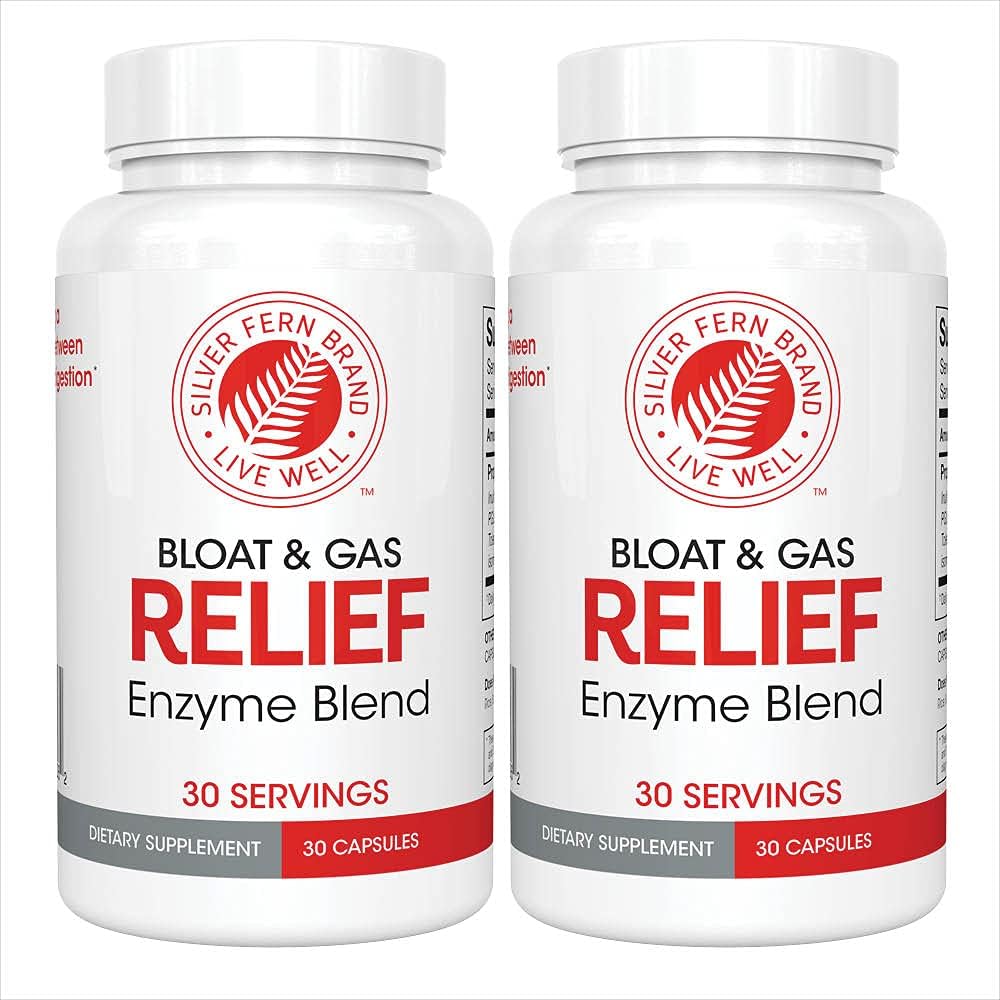 Sølv Fern Bloat & Gas Relief fordøjelsesmiddel Enzyme Blend - 2 flasker = 60 Servering - FODMAP & Bloating fordøjelse tillæg med tolerase L, pectinase & mere (2 flasker)