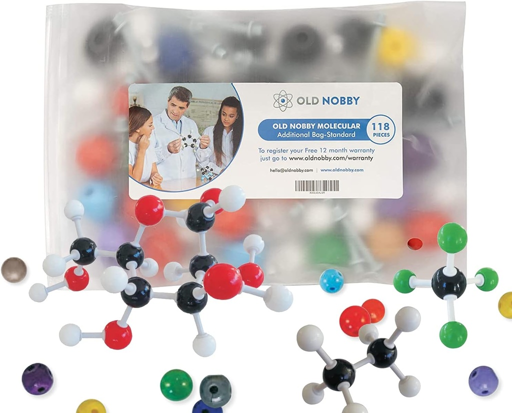 Gamle Nobby 118- Piece Supplerende Kemi Molecular Model Kit - Byg 3D strukturer til undersøgelse, undervisning og laboratoriebrug - holdbare atomer og bonds, nem samling med transportabel opbevaring sag