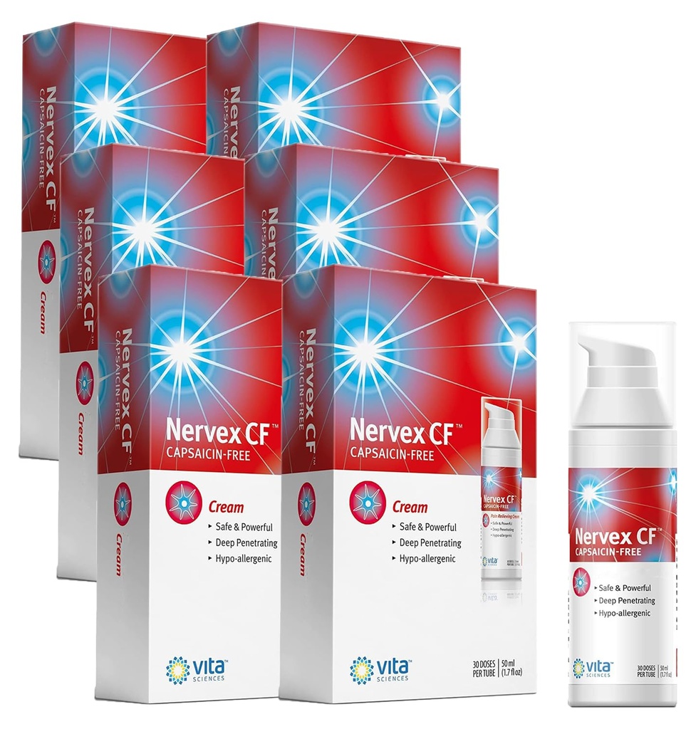 Vita Sciences Nervex CF neuropati Relief for hænder og fødder - Kraftfuld Cream Formel til brænding, Tingling, Numbness - med Arnica, B12, B1, B5, B6, E, MSM, Aloe, og kokosolie Base - pakke med 6