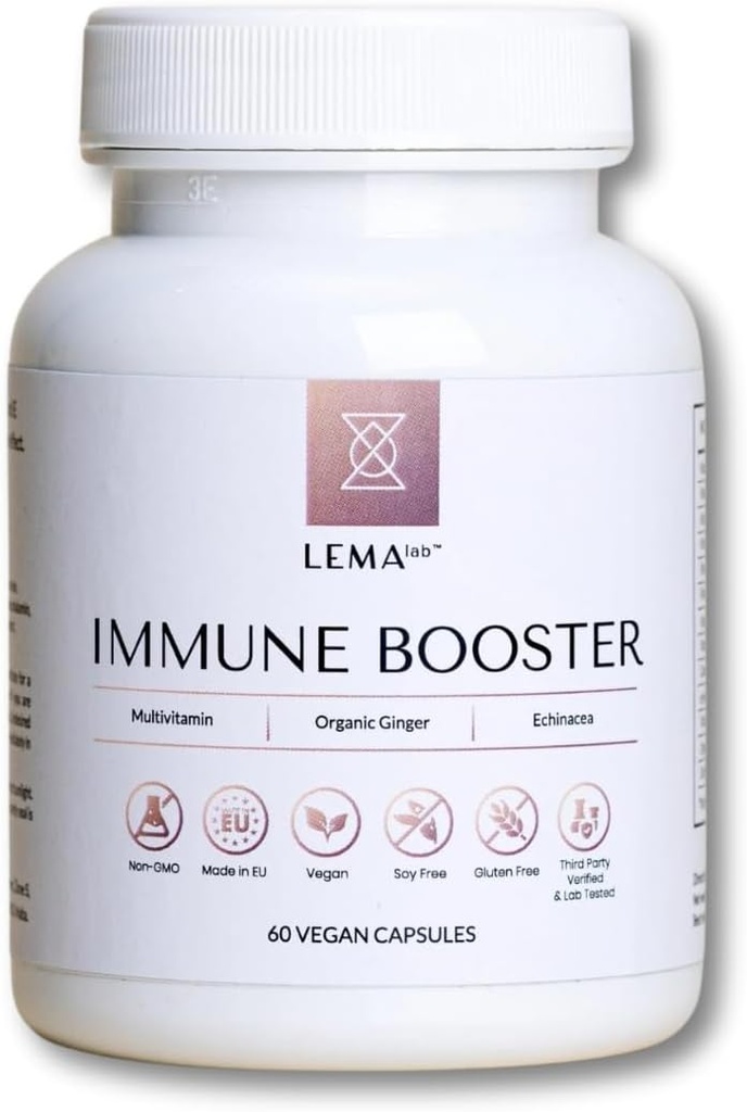 LEMALAB immunbooster - 60 Veganske kapsler - B- kompleks, C-vitamin & E, Organic Ingefær & Echinacea - Antioxidant Formel - understøtter immunfunktion & energimetabolisme