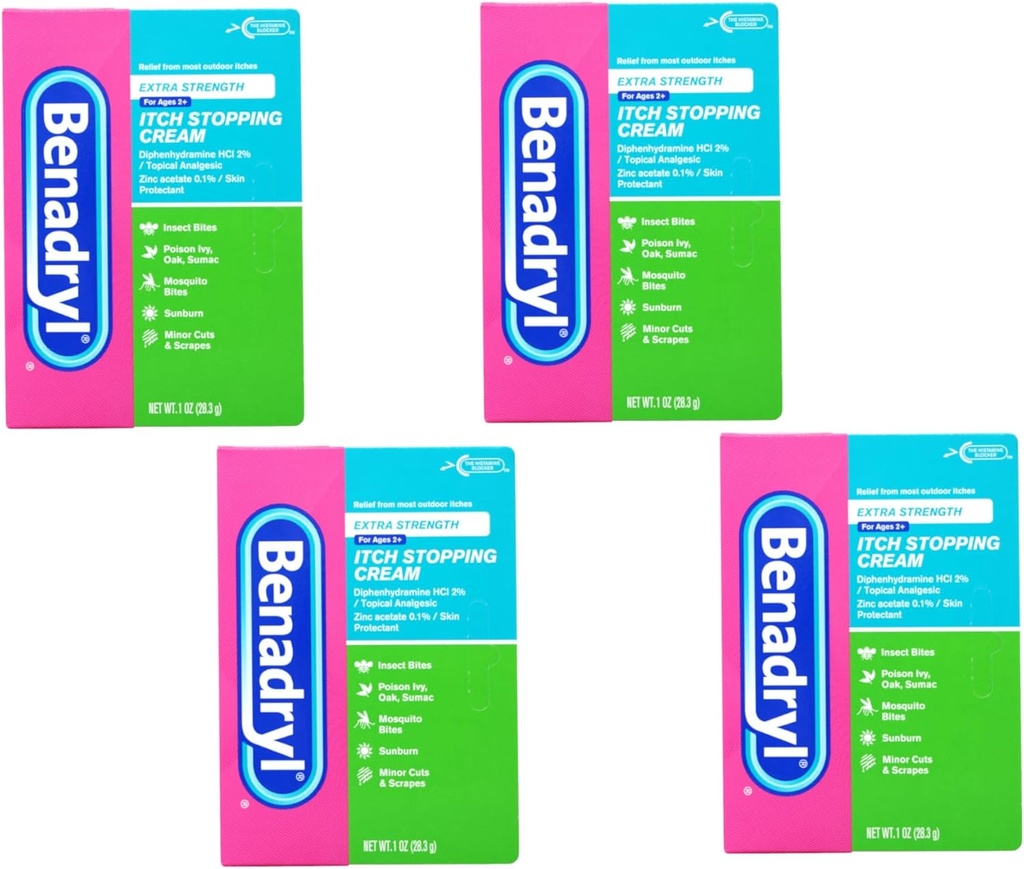 Benadryl Itch Stopping Cream Extra Strength 1 oz (pakning med 4)
