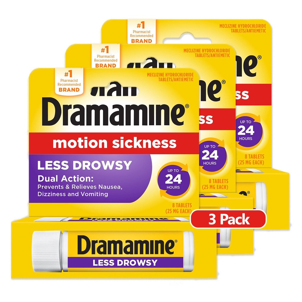 Dramamin Hele dagen mindre Drowsy, Motion Sygdom Relief, 8 Greve, 3 Pack