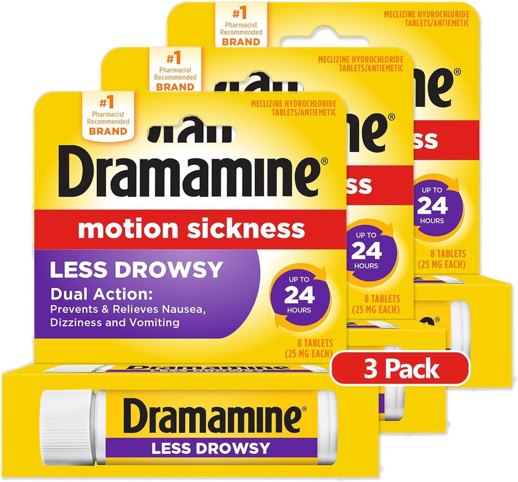 Dramamin Hele dagen mindre Drowsy, Motion Sygdom Relief, 8 Greve, 3 Pack