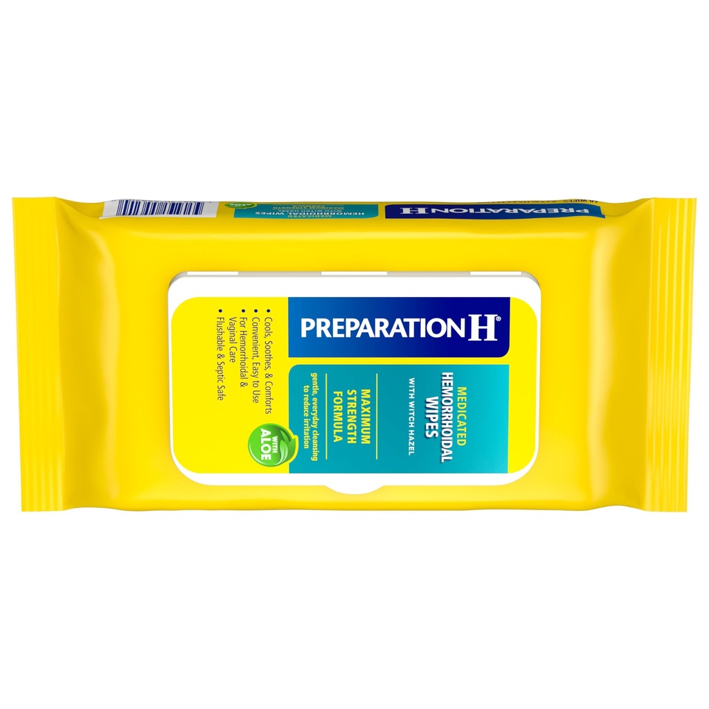 Præparat H Hæmoroide Flushable Tør med Heks Hazel til hudirritation Relief - 48 Tæl