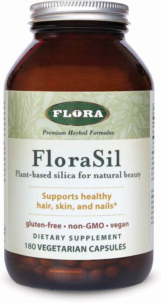 Flora - FloraSil Silica Supplement - Natural Beauty Support - Understøtter hår, hud, negle- og benstyrke - Plantbaserede Silica fra Horsetail Extract - Vegan - 180 kapsler (180 Servere)