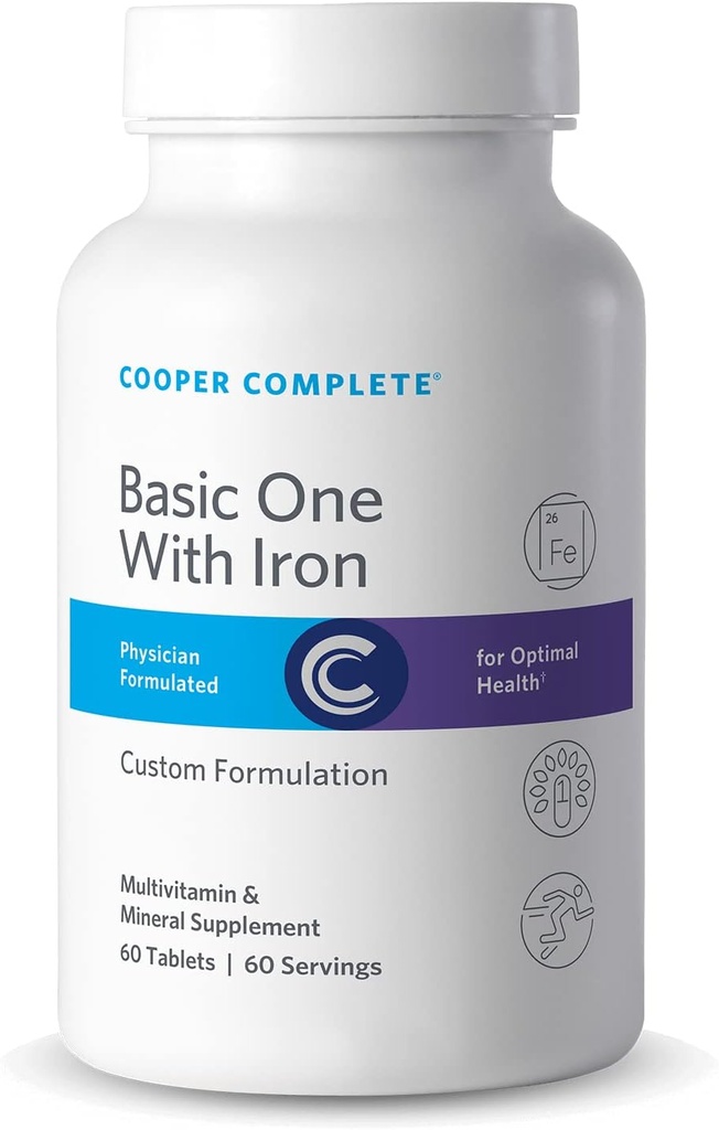 Cooper Complete - Basic One Multivitamin med jern - Daily Multivitamin og mineralsk supplement med jern - 60 Servere per flaske. Pakning med 3