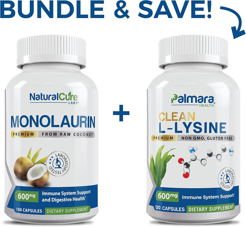 Naturlig Cure Labs Bundle: Premium Monolaurin 600mg + Clean L- Lysin 600mg
