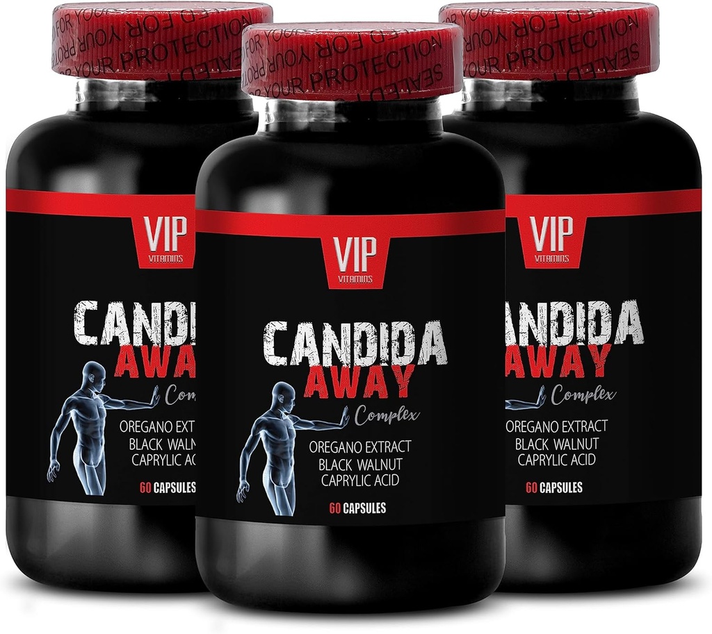 black walnut extract, gut flora complex standard process - CANDIDA AWAY COMPLEX - aloe vera leaf extract, caprylic acid, immune booster, oregano oil capsules organic super strength - 3 Bot 180 Caps