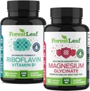 ForestLeaf Riboflavin & Magnesium migraine Supplement - Riboflavin 400mg for hovedpine Relief - Ultimate Magnesium Glycinate Bundle med B2 vitamin 400mg for hovedpine Migræne Relief kapsler