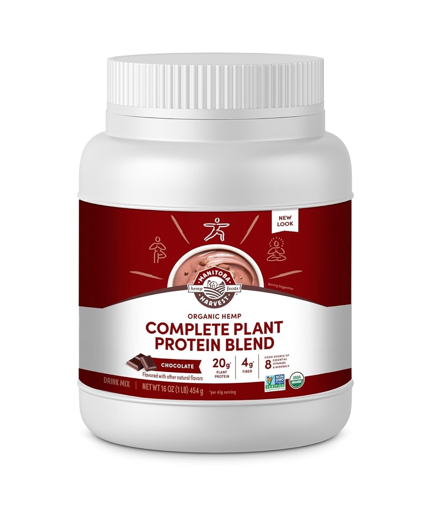 Manitoba Høst Hamp Ja Organic Plant- baseret protein pulver med 20 g komplet plante, 4g Fiber & 1,9 g Omegas 3 & 6, Non- GMO, Vegan, Chokolade, 16 Oz, Packaging May Vary