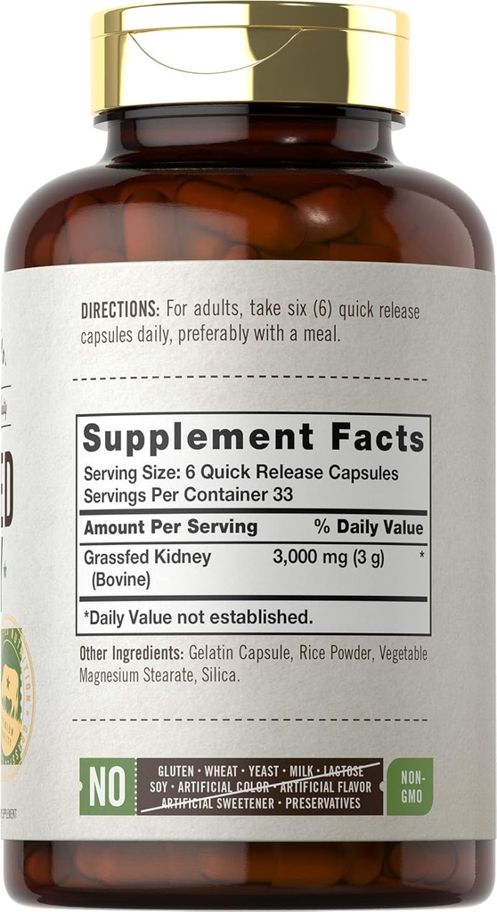 Carlyle Grass Fed Beef Kidney Supplement 124; 200 Kapseler Note 124; 3000mg