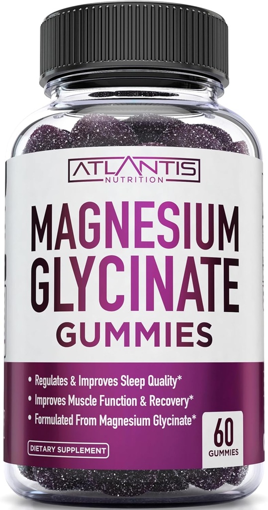Atlantis Nutrition Magnesium Glycinate Gummies 700mg - Vegansk Magnesium Glycinate for børn og voksne - Muskelstøtte og forbedret søvn - lækker Grape Flavor - for hele familien - 60 Greve