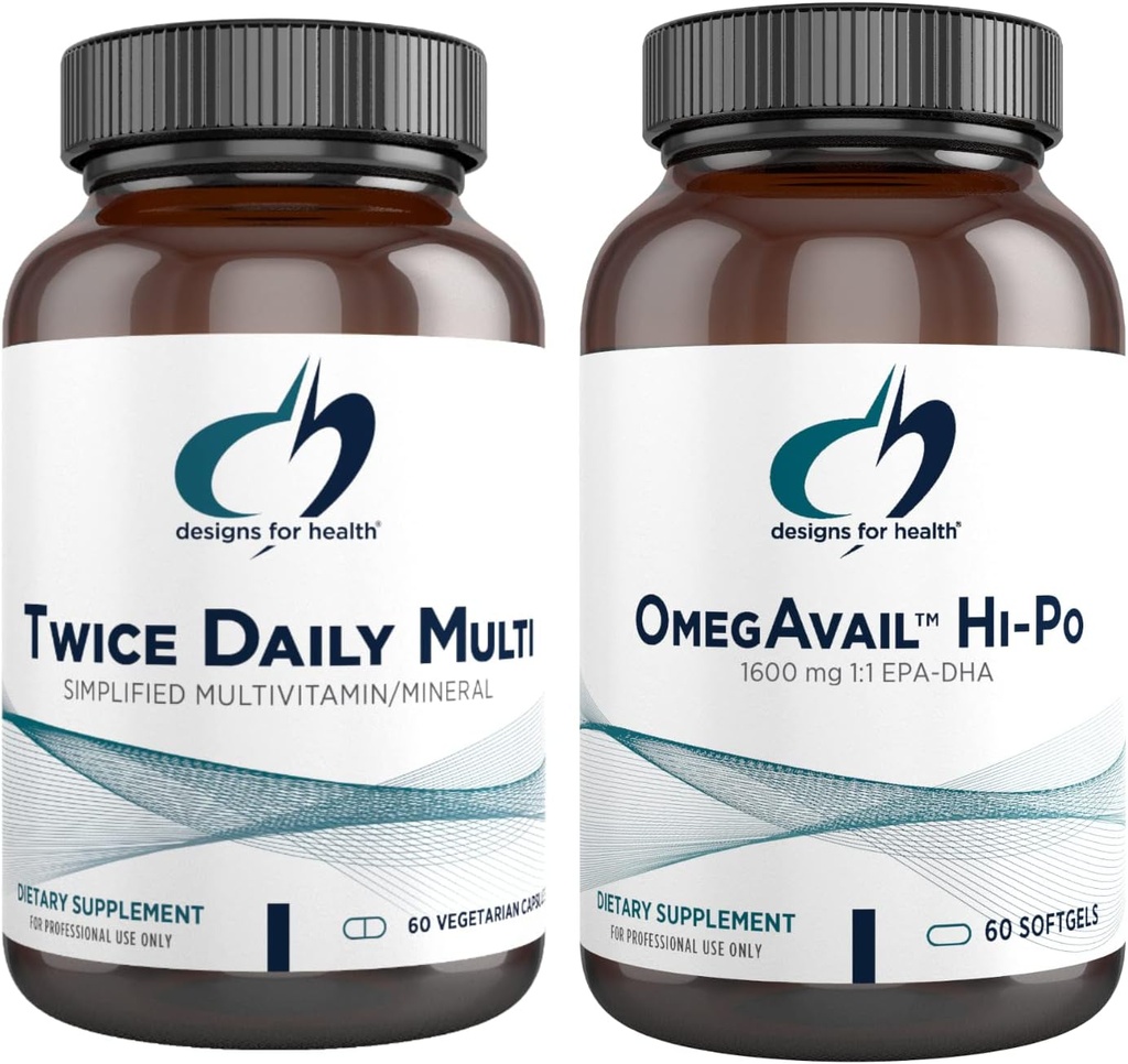 Designs for Health Fish Oil + Multivitamin Bundle - OmegAvail Hi- Po (60 Softgel) EPA DHA TG Omega-3 med to daglige Multi (60 kapsler) Premium Multivitamin / Mineral med aktive B-vitaminer