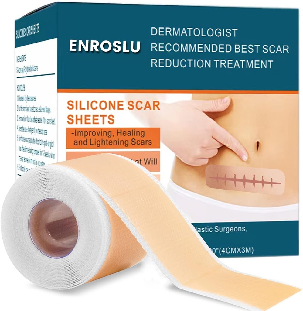 Opgradering Silicone Scar Sheets (1.6 "x 120" - 3 Meter), Medical Grade Silicone Scar Tape, Scar Removal Strips for Acne, Burn Scars C- Section & Keloid Kirurgi Scars Sheets Behandlingsark