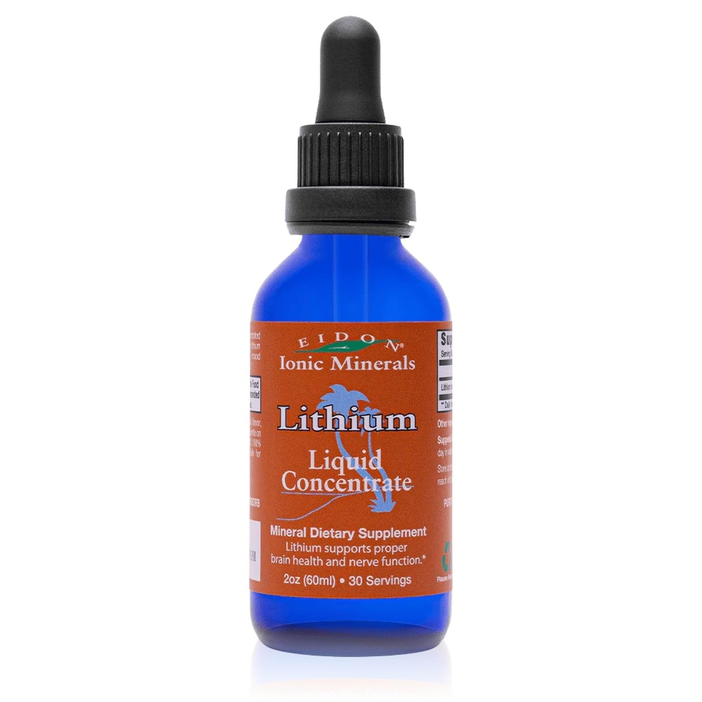 Eidon Ionic Minerals Lithium - Lithium Chloride Drops Supplement, Minerals Drops for Water, Promote Brain Health, Support Cognition, Assist in Vitamin B12 og Folate Transport, 2 oz.