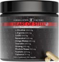 Formulering Factory Heart of Steel: 10- in-1 Metabolic Maximizer Nitroxide Supplement, Blood Pressure Support, L Arginin, L Citrullin Natural Pre- Workout: Energistyring 120 Tæl