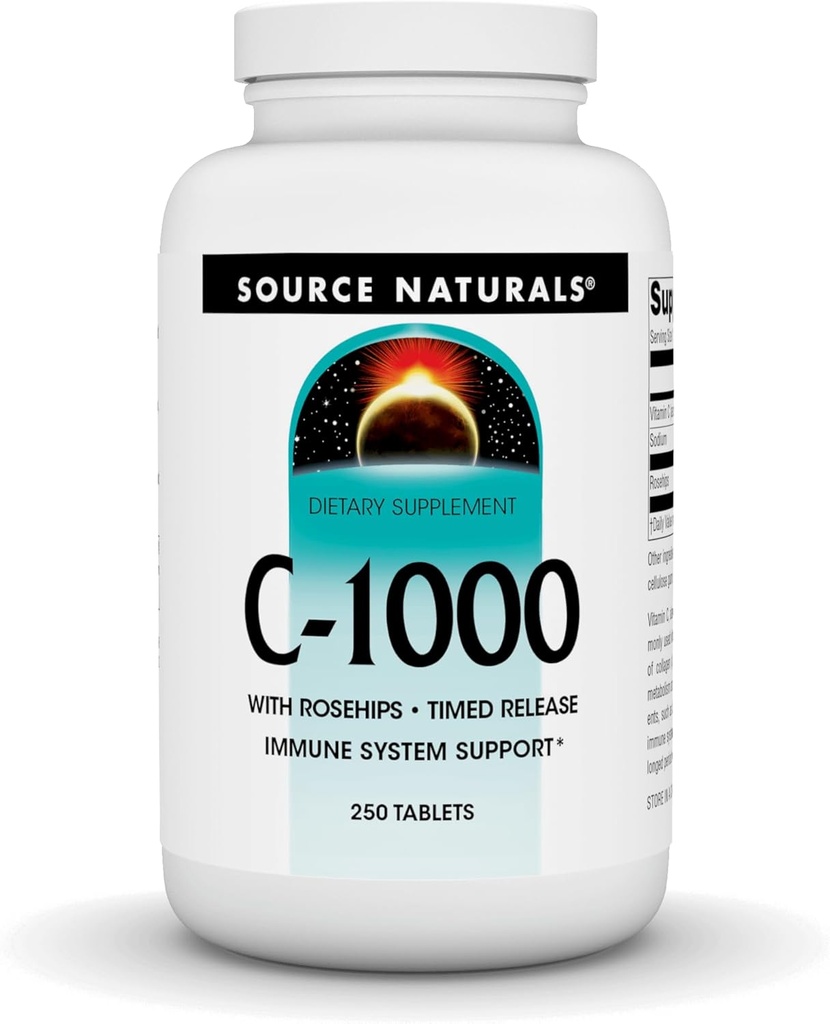 Source Naturals C- 1000, with Rose HIPS 1000 mg for immunsystem support - 250 tidsudgivelsestabletter