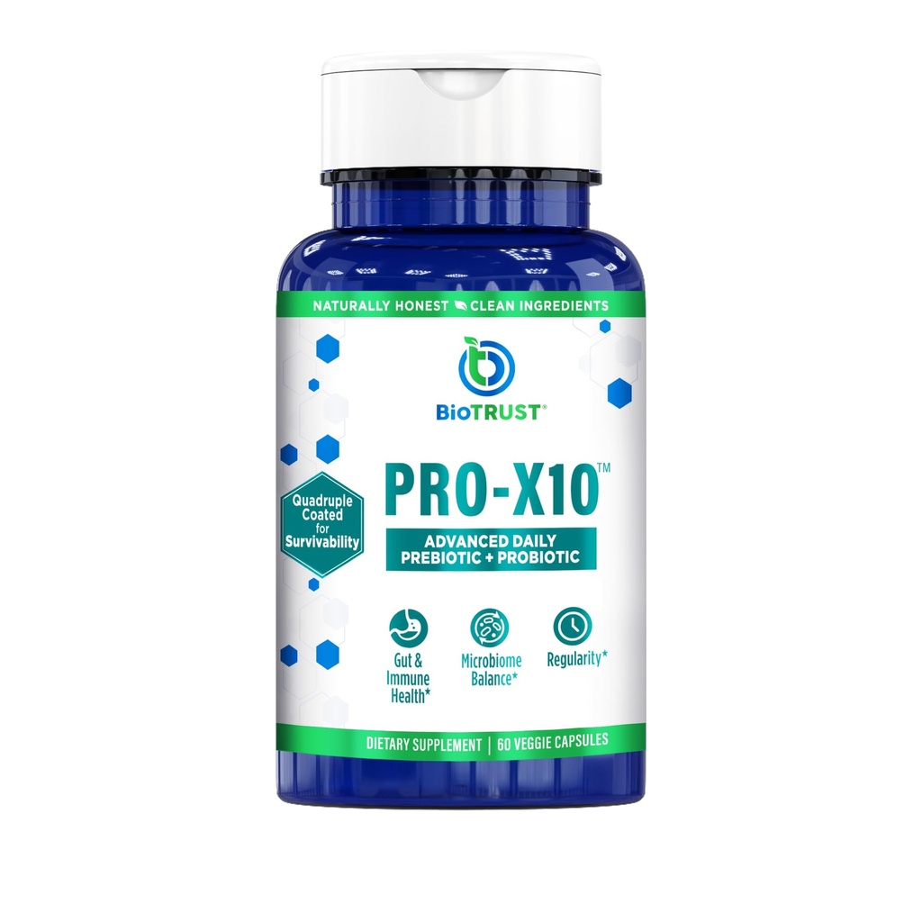 BioTrust Pro- X10 2.0 Probiotisk tillæg - Probiotika til fordøjelsessygdomme med Prebiotika - Immunsystemet Support og GI Health - Gratis fra Gluten, Soja og Dairy, Ikke GMO - 60 kapsler