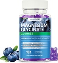Magnesium Glycinate Gummies 1000mg, High Absorption Sugar Free Magnesium Kalium supplement til afslapning, Stress Relief, og søvn støtte til voksne & børn (Blåbær)