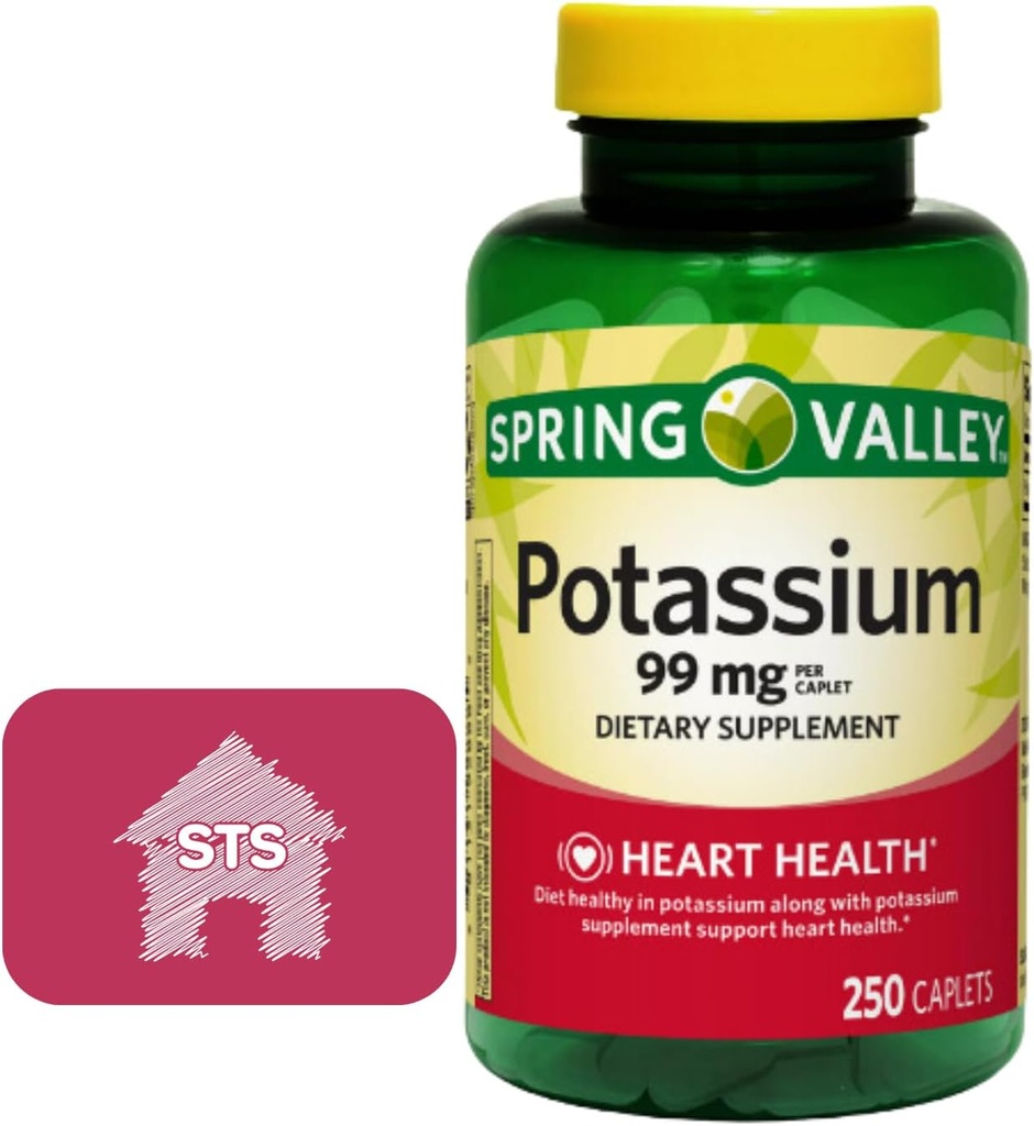 Spring Valley Kalium 99 mg, 250 Count + STS Sticker.