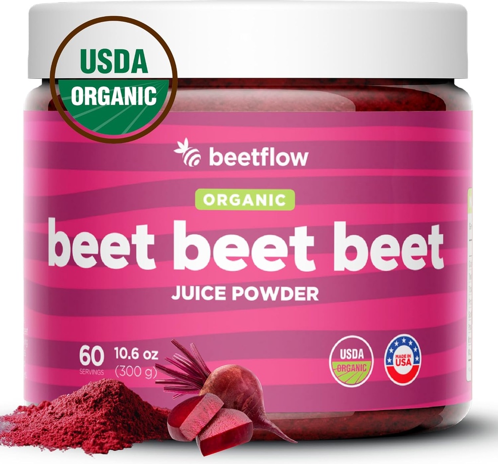Beet Beet Beet Premium Nitric Oxide Booster & Pre Workout Superfood - Understøtter cirkulation, Heart Health, & Stamina - USA Grown Beet Root Powder, USDA Organic (60 Servere)