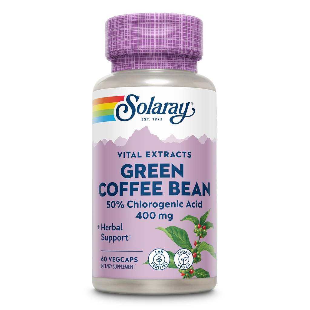 SOLARAY Garanteret Potency Green Coffee Bean Extract, Veg Cap (Btl- Plastic) 400mg